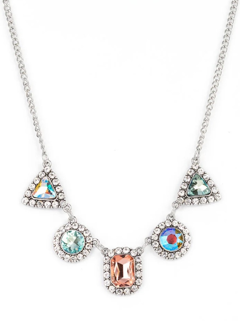 Silver Necklace with Multicolor Stones